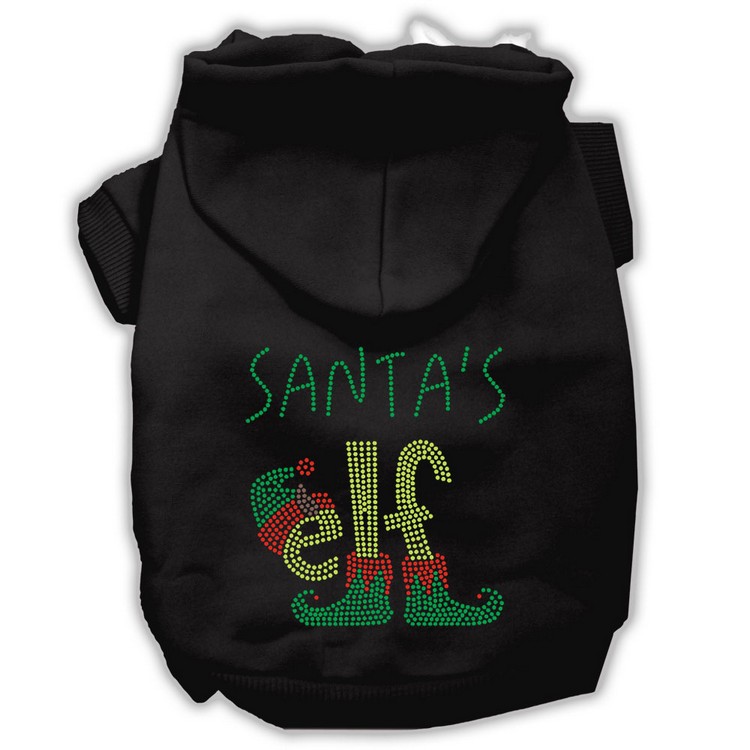 Santa's Elf Rhinestone Dog Hoodie Black XS